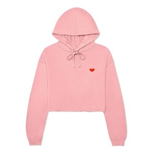 Dalix Pixel Heart Embroidered Fleece Cropped Hoodie Cold Fall Winter Women - 1 of 4