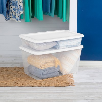 Clear Plastic Under Bed Storage Box with White Lid, 41 Quart