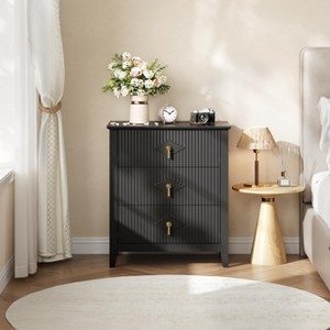 Fluted Dresser for Bedroom 27.5" Wide, 3-Drawer Wood Dresser Nightstand for Bedroom, Modern Chest of Drawers - 1 of 4