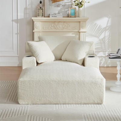 Dolonm Fully Compressed Sofa, Imitation Rabbit Plush Fabric, Deep Seat Armrest with 2 Cup Holders,Side with Magazine Pockets, No Installation
