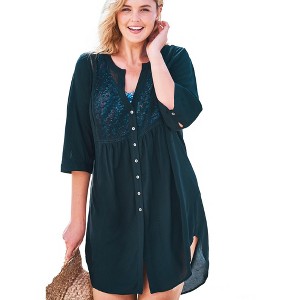 Swim 365 Women's Plus Size Crochet-Front Cover Up - 1 of 4