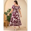 YESFASHION Women Plus Size Maxi Dress Floral Casual Dress Short Sleeve Long Dress Ruffle Pleated High Waist Square Neck Summer Dress - 4 of 4
