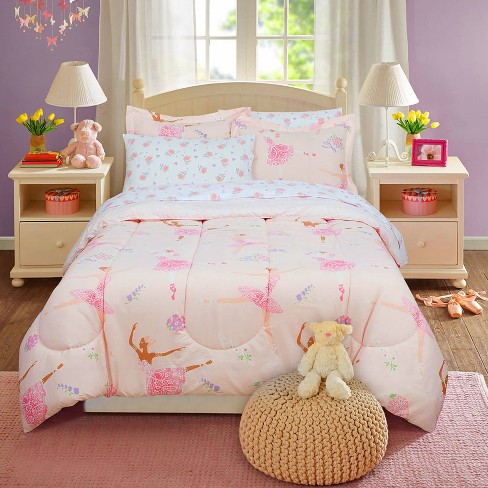 7pc Full Dancing Ballerina Kids Bed In A Bag Pink Kidz Mix Girls Bedding Set Microfiber Breathable Fade resistant Target