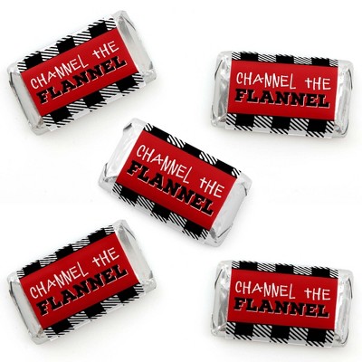 Big Dot of Happiness Lumberjack - Channel the Flannel - Mini Candy Bar Wrapper Stickers - Buffalo Plaid Party Small Favors - 40 Count