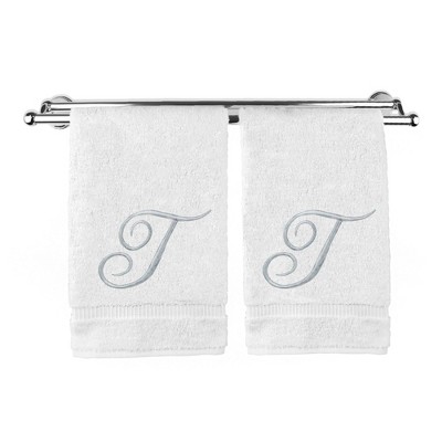 BC BARE COTTON Monogrammed Washcloth Towel, Personalized Gift, 13x13 Inches - Set of 2 - White - Silver Script