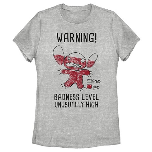 Women's Lilo & Stitch Badness Level Warning Sketch T-Shirt - Athletic  Heather - Small