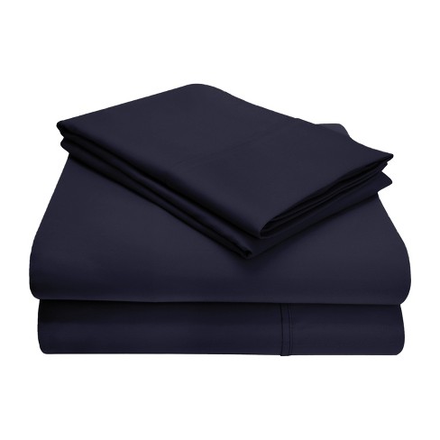 Cotton Blend Solid Deep Pocket Luxury Bed Sheet Set, Split King, Navy ...