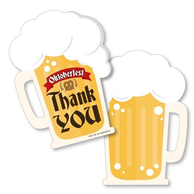 Big Dot of Happiness Oktoberfest - Shaped Thank You Cards - Beer Festival Thank You Note Cards with Envelopes - Set of 12