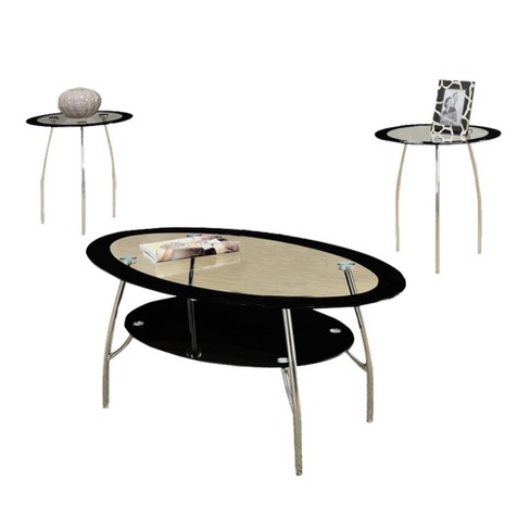 3pc Oval Edge Glass Top Coffee End Table Set Black Benzara Target