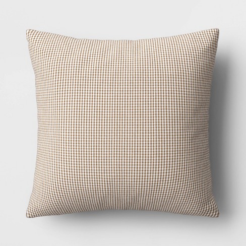 Micro Gingham Outdoor Throw Pillow Dark Taupe - Threshold™ designed with Studio McGee - image 1 of 4