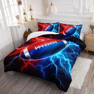 Acoinel 3 Pcs Football Lightwight Ultra Soft Comforter Set with 2 Pillowcases, FULL, Blue