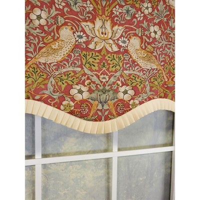 Red and Ivory Cotton Polyester Nature-Inspired Bird Motif Window Valance