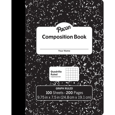 Pacon Composition Book, Black Marble, 1/5" Quadrille Ruled, 9-3/4" x 7-1/2", 100 Sheets (Pack of 6)