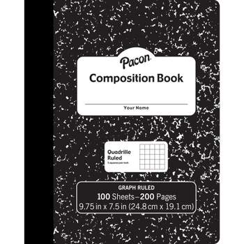 Pacon Composition Book, Black Marble, 1/5" Quadrille Ruled, 9-3/4" x 7-1/2", 100 Sheets