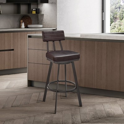 Jinab Swivel Counter Stool in Brown Metal with Brown Faux Leather