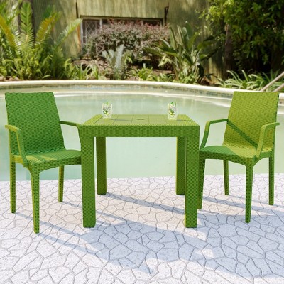 Green Polypropylene Weave Design Stackable Dining Arm Chair