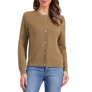 INSPIRE CHIC Women's Crew Neck Long Sleeve Button Down Casual Sweater Knitted Cardigan - 1 of 4
