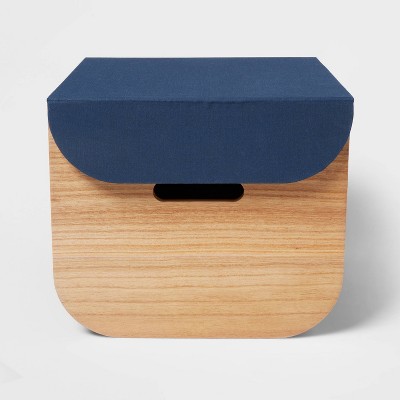 Medium Natural Wood Storage with Lid Navy - Pillowfort™