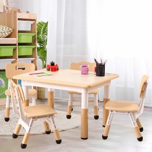 Kids Table and 4 Chairs Set - Multifunctional Desk Set, Height Adjustable, Graffiti Desktop, Easy to Wipe, Ergonomic Design for Ages 2-10 - 1 of 4