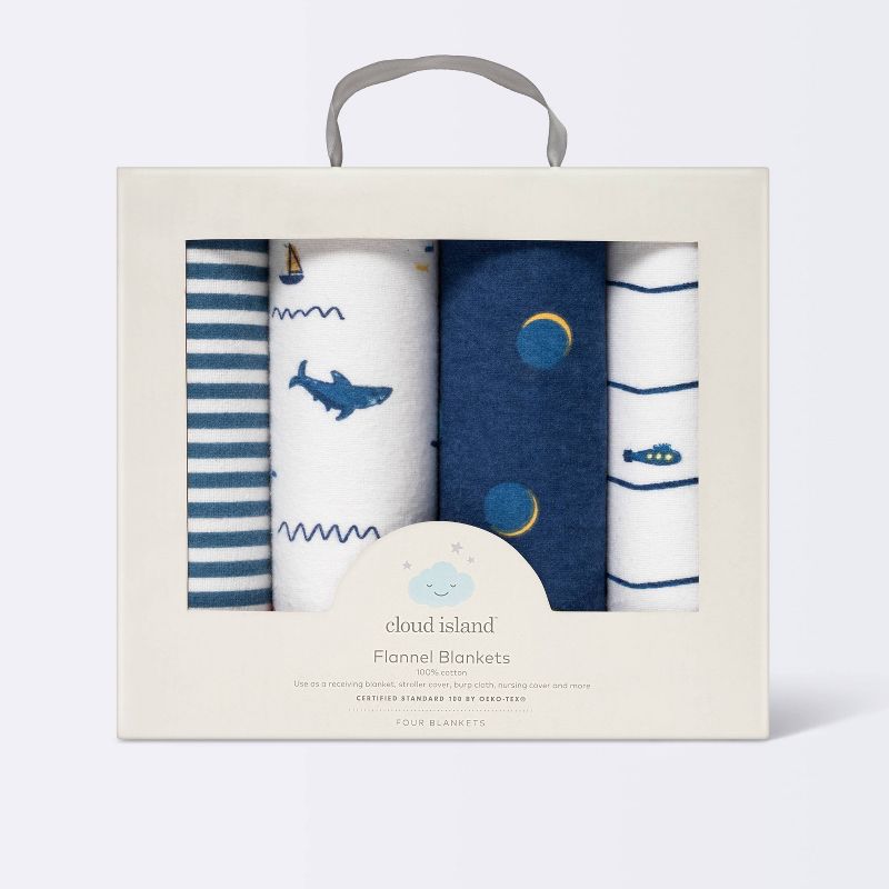 Flannel Baby Blanket Nautical - Cloud Island&#8482; - Blue - 4pk, 4 of 5