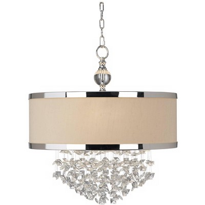 Silver Crystal 22" Drum Pendant Chandelier with Antique White Shade