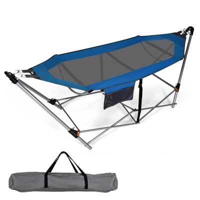 Tangkula Portable Folding Hammock Free Standing Hammock W/ Stand-Folds&Carrying Bag&Anti-Slip Buckle&Storage Pocket