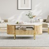 Modern Oval Coffee Table with Storage Organizer,48" Wood Fluted Center Table for Living Room - 3 of 4
