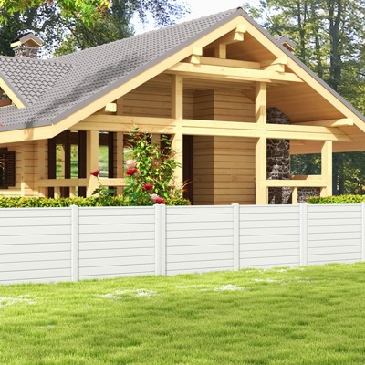White PVC Outdoor Privacy Fence Panels with Stakes, 48"L x 37.5"H, 2-Piece Set