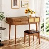 43.3'' Classic Wood Dresser Table with Flip-Top Mirror Makeup Vanity Set, Dressing Table with 3 Drawers, Storage Space & Stool – Cuddlewood - 2 of 4