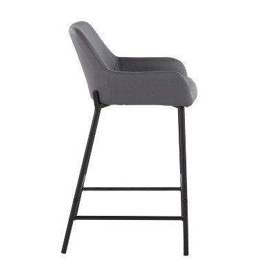 Daniella 21'' Industrial Black Metal & Grey Faux Leather Counter Stools (Set of 2)
