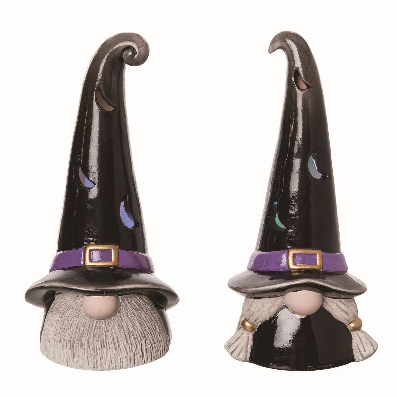 Transpac Ceramic Black Halloween Light Up Gnome Set of 2, 1 of 2