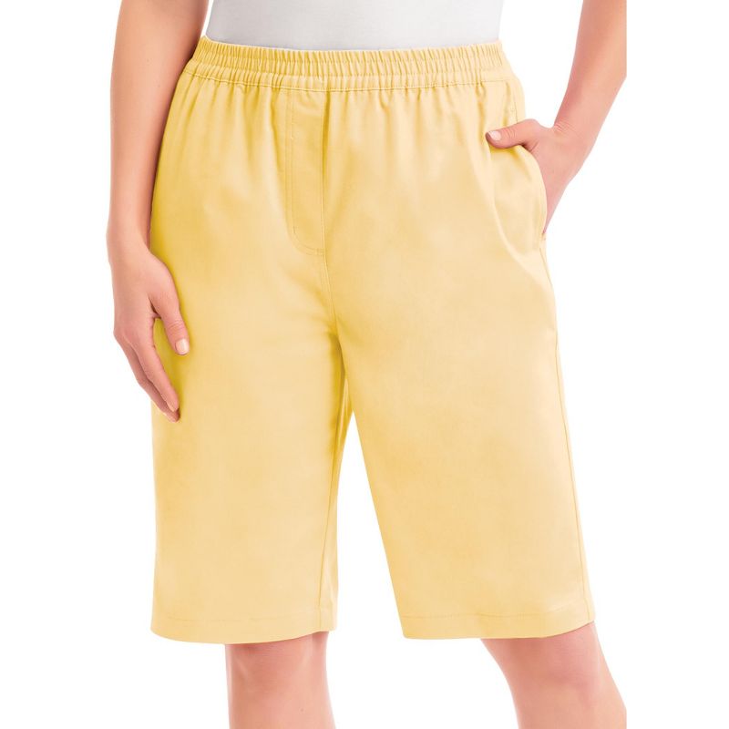 Collections Etc Stretch Twill Elastic Waist Pull-On Bermuda Shorts, 3 of 5