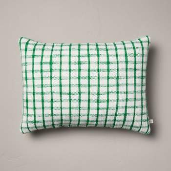 14"x20" Checkered Plaid Indoor/Outdoor Lumbar Throw Pillow Cream/Green - Hearth & Hand™ with Magnolia