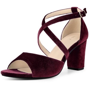 Perphy Women's Criss Cross Strap Faux Velvet Open Toe Block Heel Sandals - 1 of 4