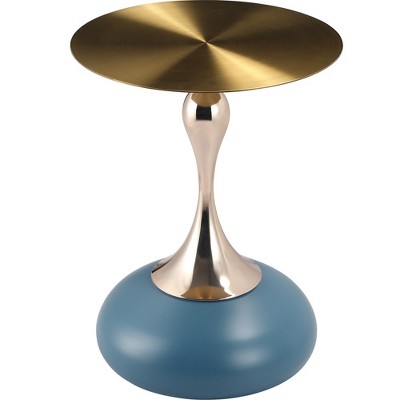 LeisureMod Savoy Series Wide Round Side Table with Gold Stainless Steel Top and Pedestal Base, Modern End Table for Living Rooms
