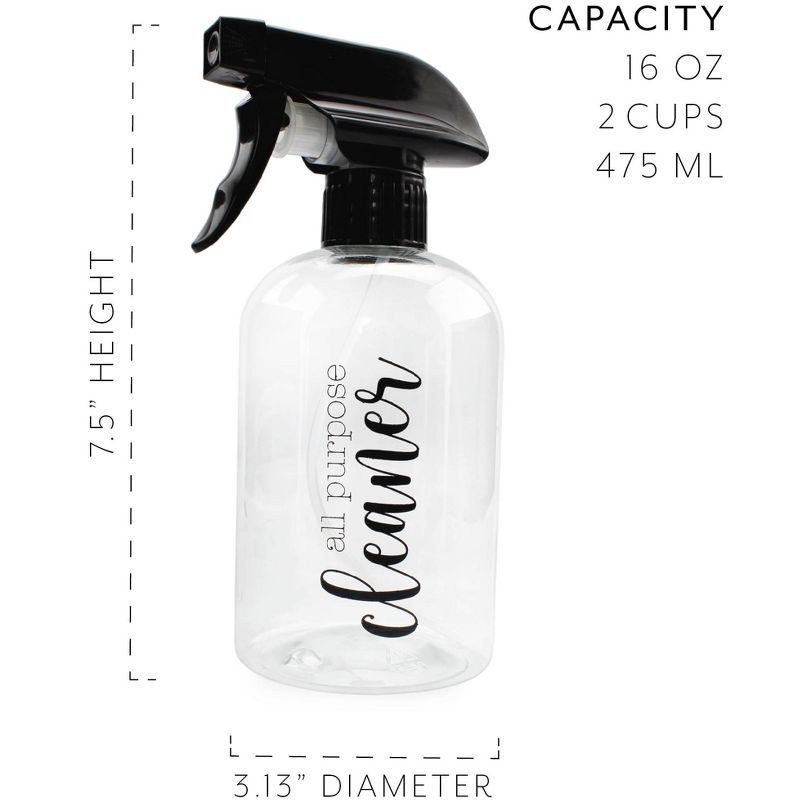 Cornucopia Brands 16oz Plastic Cleaning Spray Bottles, 4pc Set; Farmhouse Script Trigger Sprayers w/ 3 Settings, 2 of 7