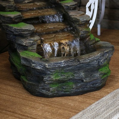 Shale Falls Gray Polyresin Outdoor Fountain with LED Lights