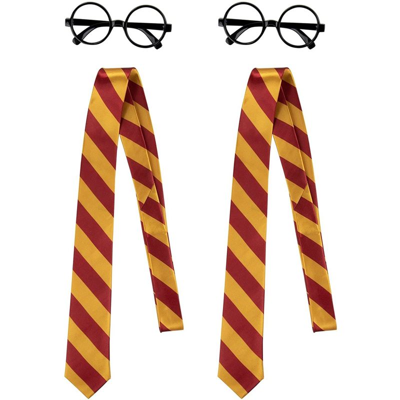 Blue Panda 4-Pack Wizard Black Round Glasses with Striped Ties for Halloween & Cosplay, 1 of 6