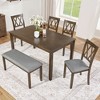 Grungis 6 Piece Rectangular Dining Table Set,Wooden Dining Table for 4 Upholstered Chairs and Bench with X-shaped Back,Dining Set for Kitchen - 2 of 4
