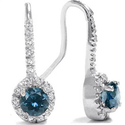 Pompeii3 1ct Blue & White Pave Halo Studs 14K White Gold