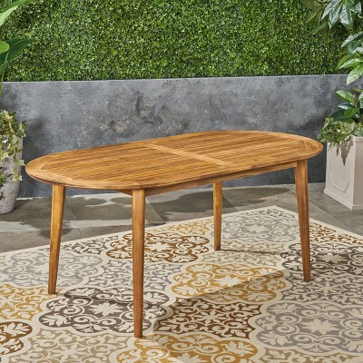PAGED Outdoor Dining Table Rustic Style Dining Table with Teak Finish for Patio, Deck, Poolside, Teak