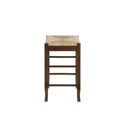 Cappuccino Finish 24" Square Rush Backless Swivel Wood Stool