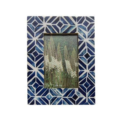 4x6 Celestina Blue Wood Geometric Diamond Pattern Photo Picture Frame w/ Glass Pane