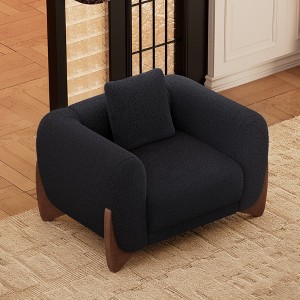 Mid Century Modern BLACK Arm Accent Chair with Lamb Wool Fabric, Upholstered Living Room Chairs with Waist Cushion - Morden Fort - 1 of 4