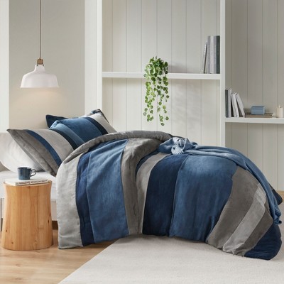 Blue and Gray Microfiber Down Alternative Bedspread Set