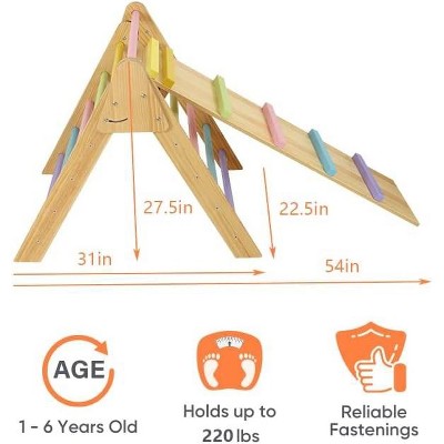 Medium Natural Pine Wood Indoor Climbing Triangle with Slide