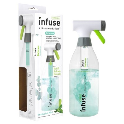 Casabella Infuse Bathroom Cleaner - 1 Refillable Spray Bottle 1 Cleaning Spray Concentrate - Eucalyptus Mint