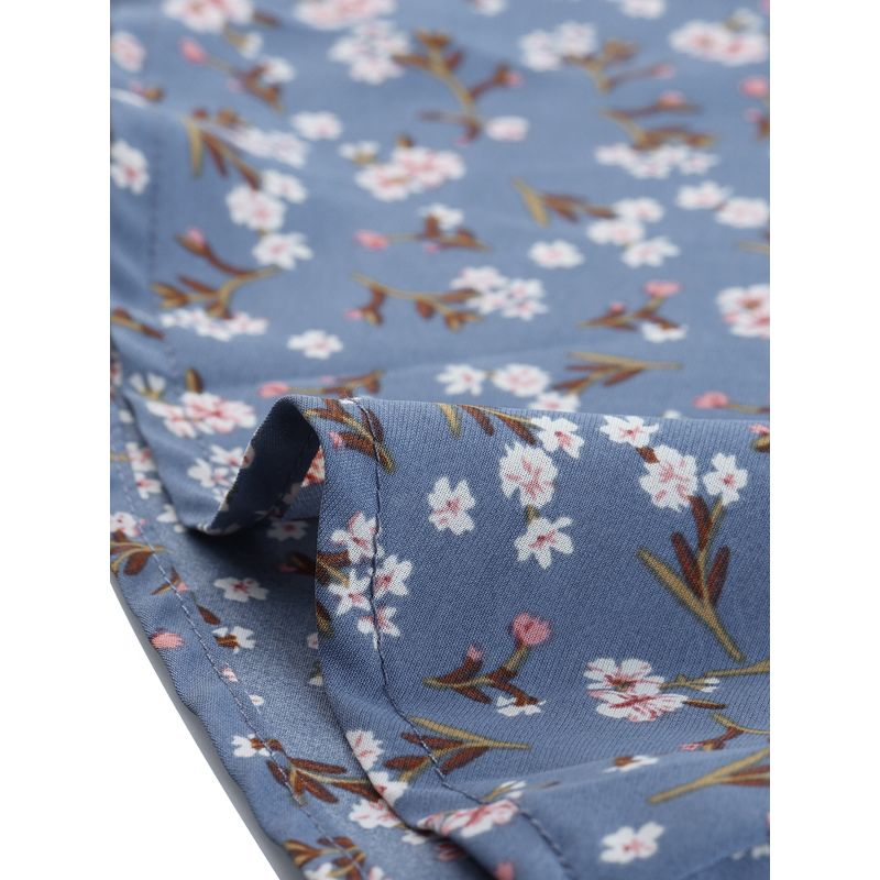 Allegra K Women's Floral Print V Neck Tie Waist Ruffle Neck Chiffon Wrap Shirt, 6 of 7