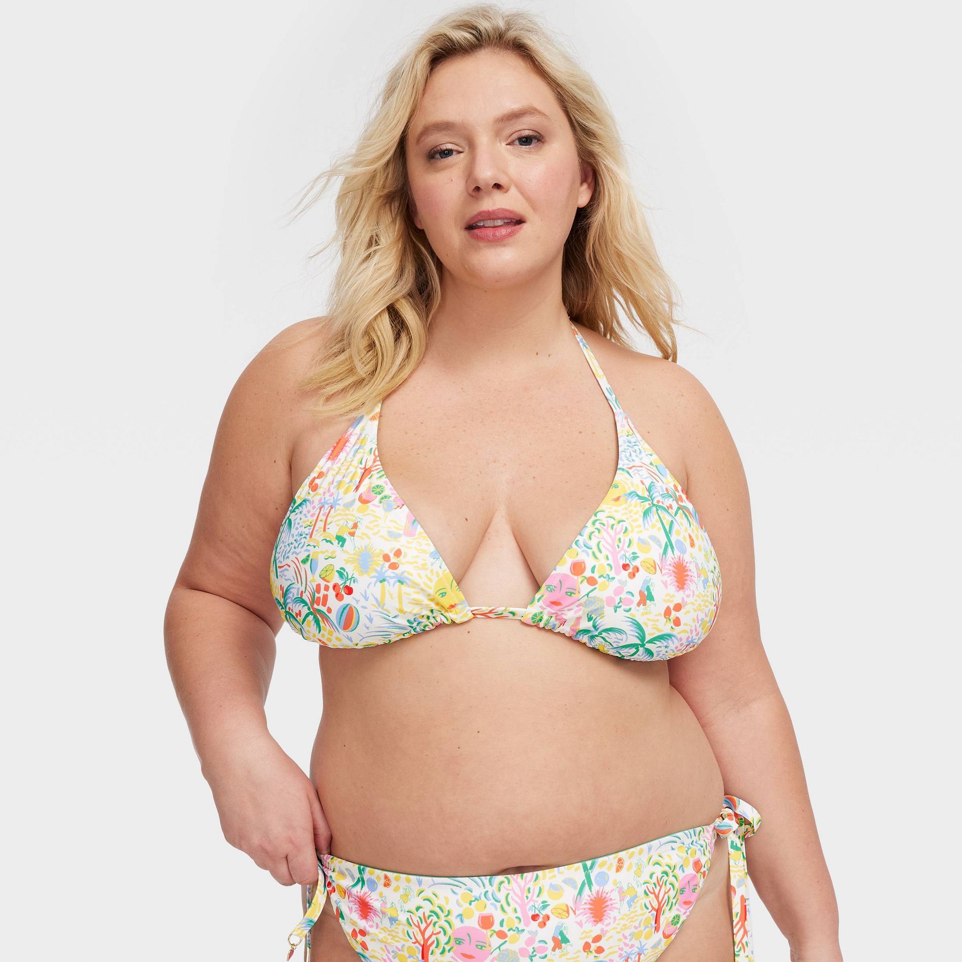 Women's Vacation/Star Geo Reversible Triangle Bikini Top Yellow/Green - Roller Rabbit x Target