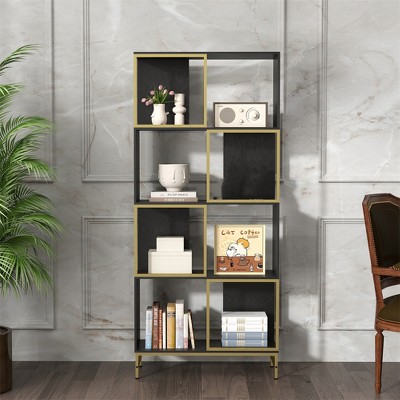 4 Tier Bookshelf, Modern Bookcase for CDs Books Movies, Asymmetrical Book Storage Organizer Space-Saving